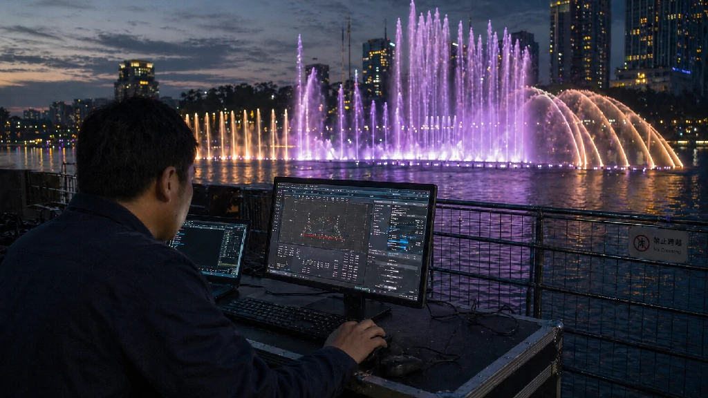 Engineer programming and testing the control system for a dancing fountain project