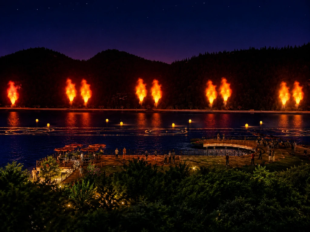 Concept visual of flame effects used in a dancing fountain show design