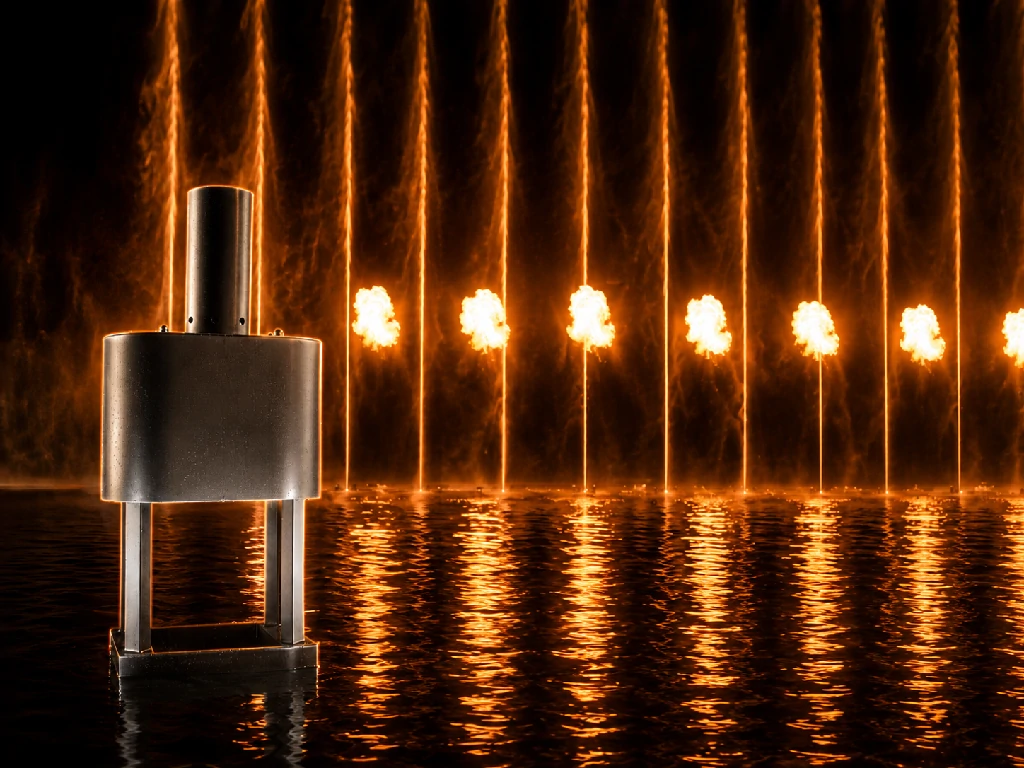 Flame fountain equipment with flame effect reference for a landmark dancing fountain project