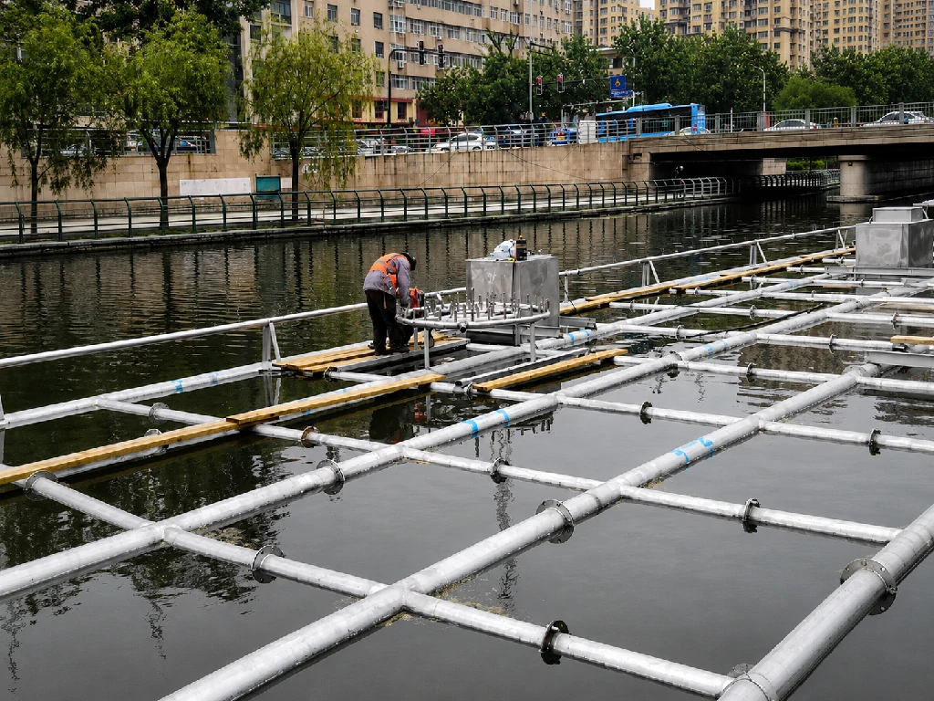 Floating platform installation site for a lake dancing fountain project