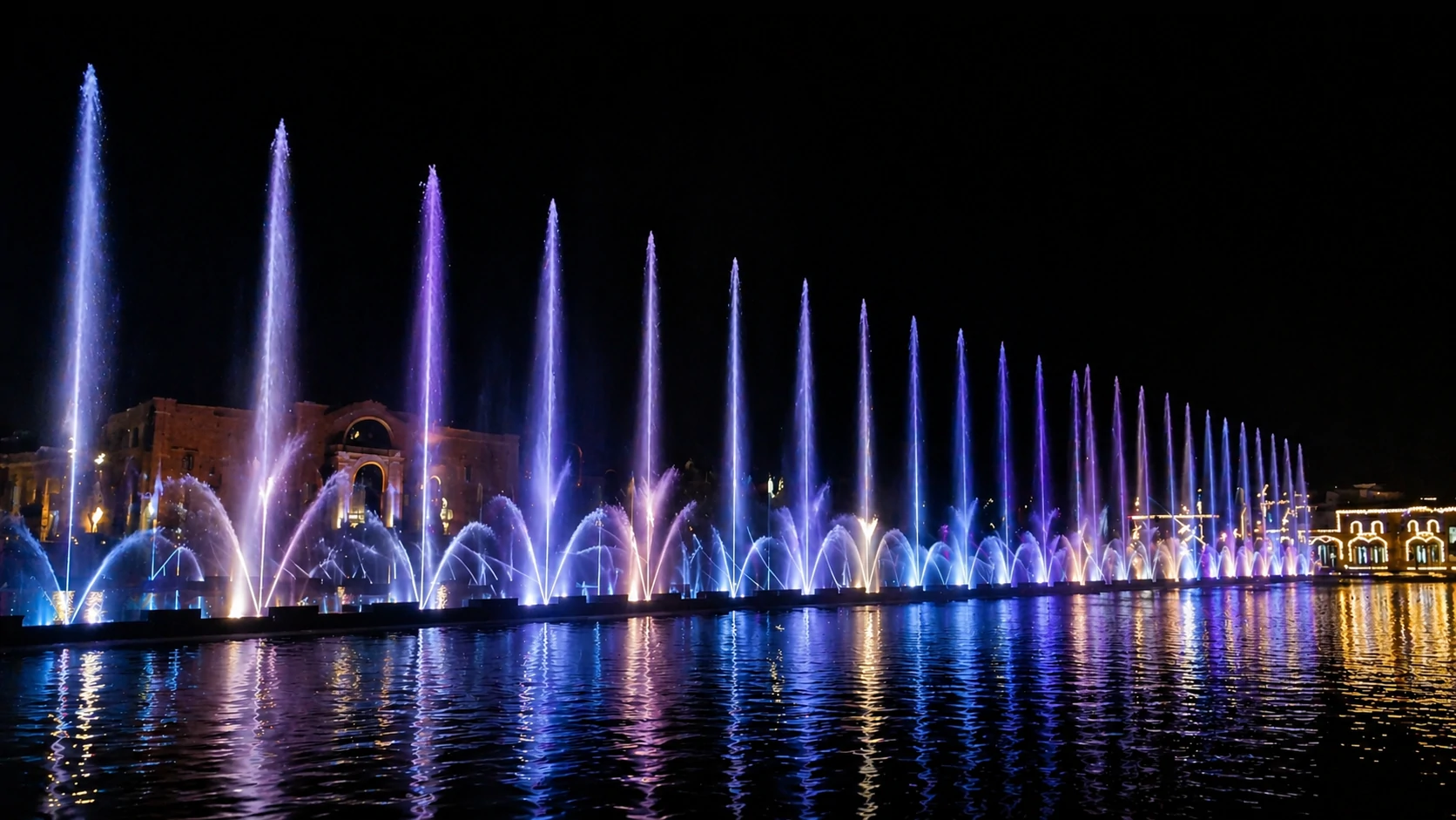 Dancing fountain project at the Red Castle in Tripoli, Libya, built with programmed water and lighting effects