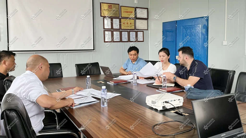 An Iraqi Customer Visited Huaxin Fountain Factory - Answering Questions For The Customer