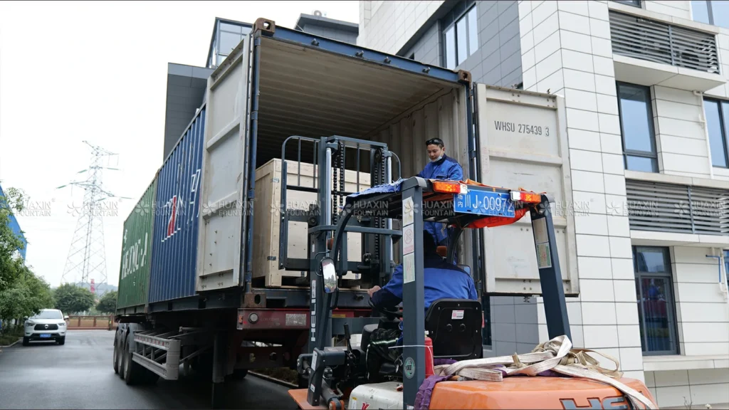 Huaxin Fountain – packing and loading of dancing fountain equipment for Riyadh project – January 2026