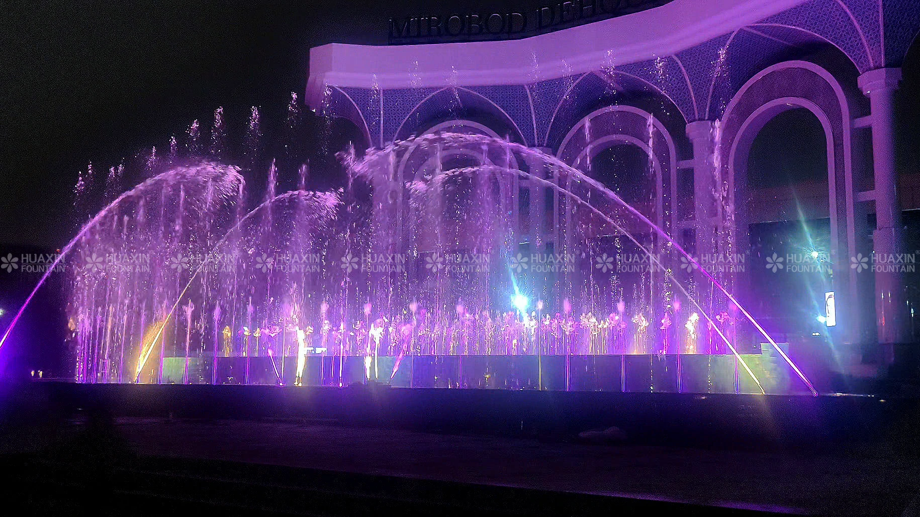 Huaxin Fountain - Final commissioning test of the trapezoid dancing fountain in Tashkent, Uzbekistan, with full music performance