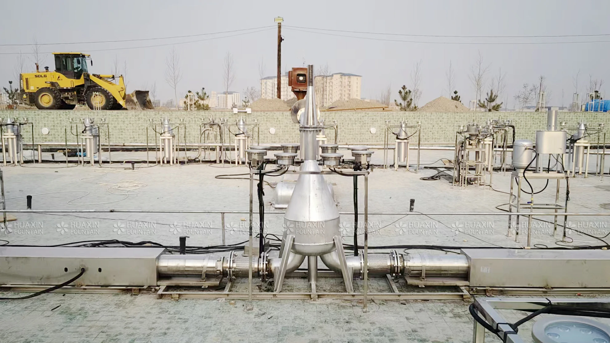 fountain installation project in Margilan Uzbekistan construction site