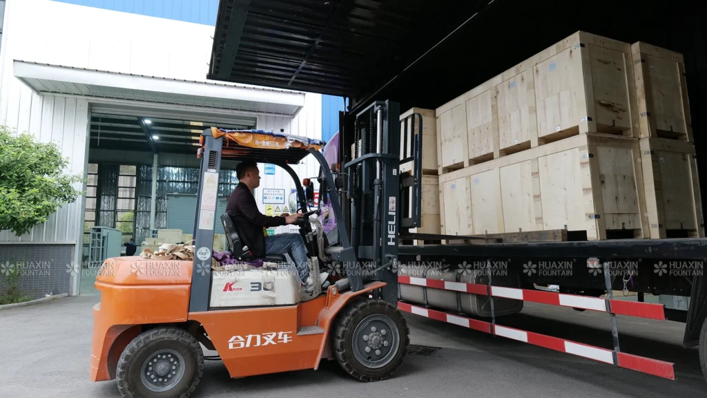 high-jet-fountain-equipment-shipment-uzbekistan-2026-03-05-01 packing fountain equipment after the Chinese New Year production restart