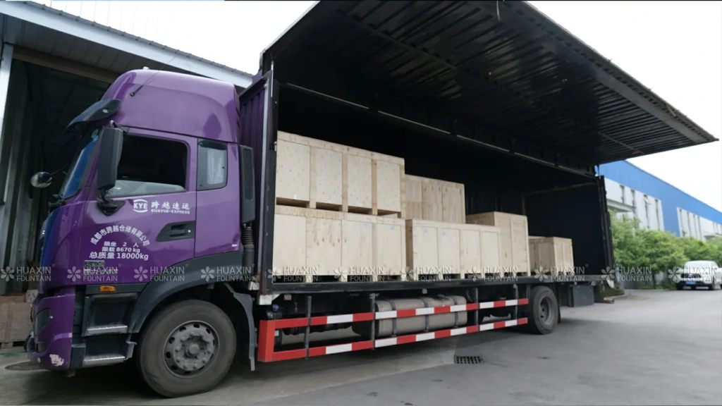 high-jet-fountain-equipment-shipment-uzbekistan-2026-03-05-02 Fountain equipment loading for the Uzbekistan project