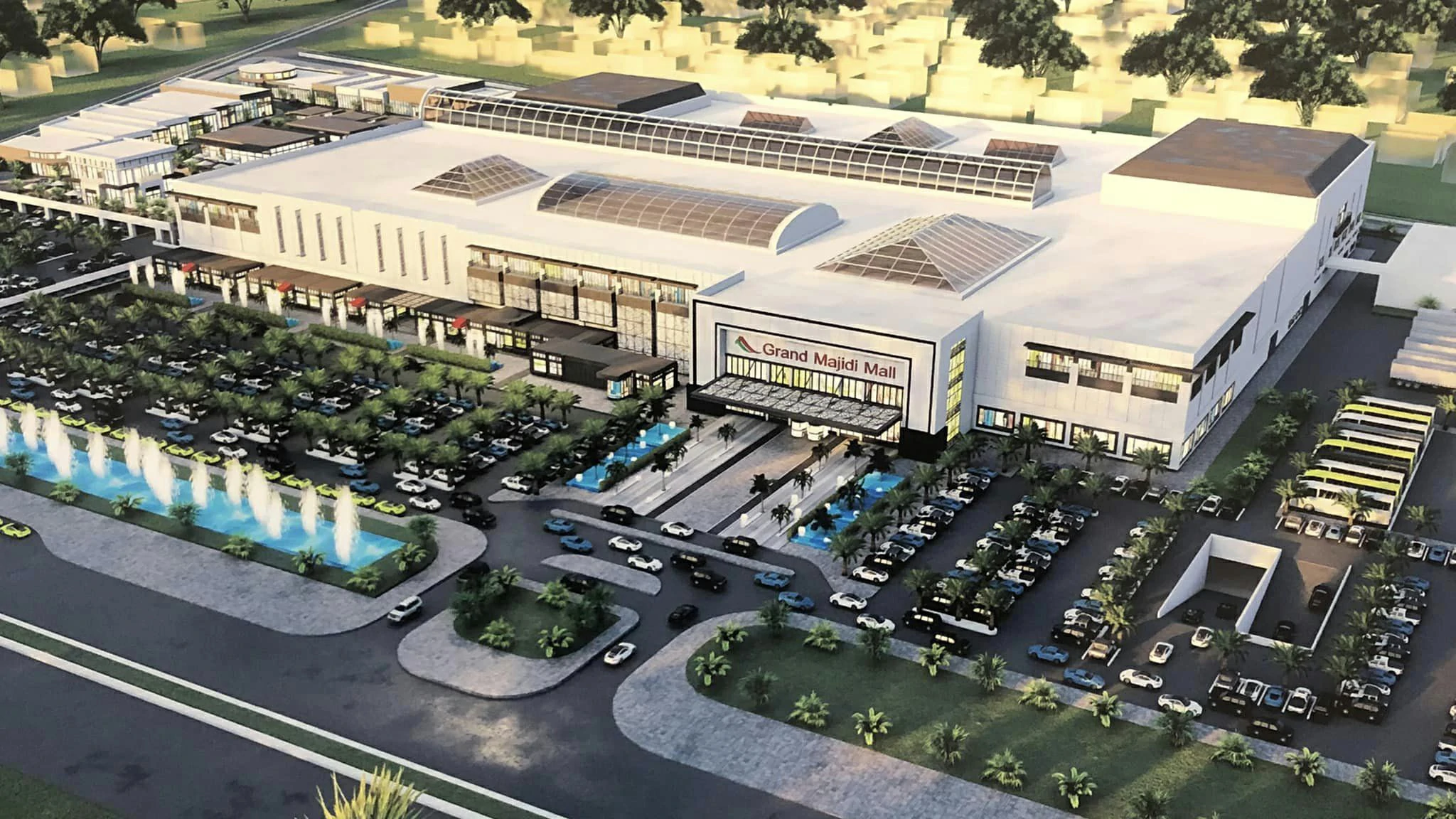 Aerial view of a fountain project site showing its location and application scenario