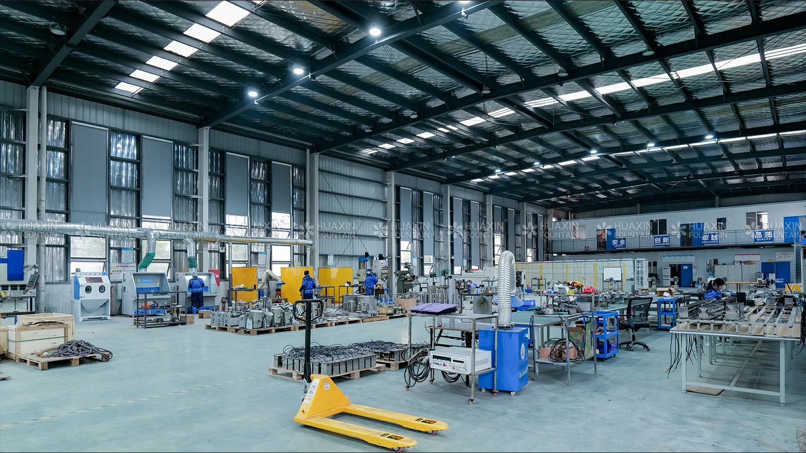 Factory production showing real manufacturing capability behind a fountain supplier