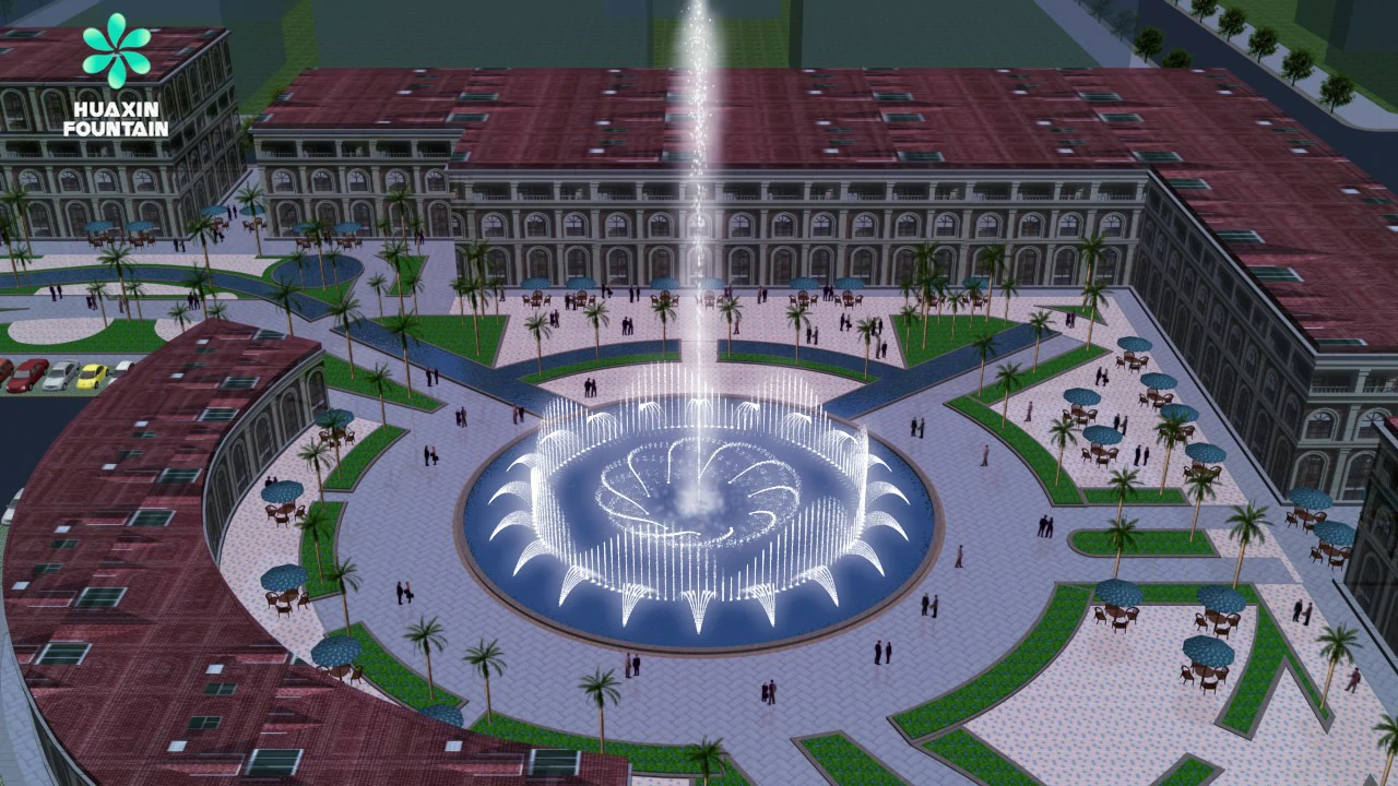 Central jet design for a shopping mall pool fountain with high vertical water column