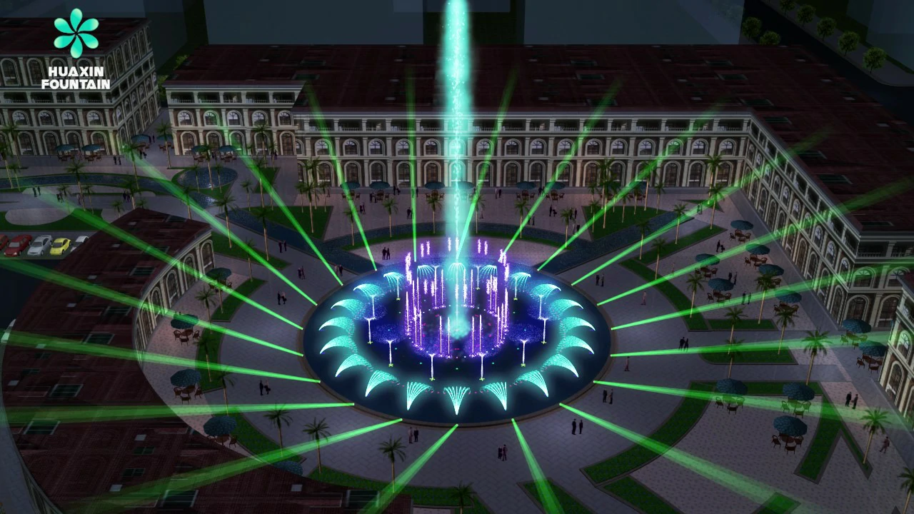 Shopping mall pool fountain design with circular dancing fountain effects and night lighting