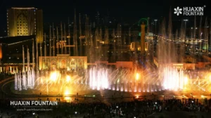 Flame fountain effect in Margilan City Musical Fountain Show