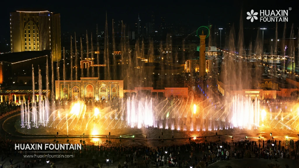 Flame fountain effect in Margilan City Musical Fountain Show
