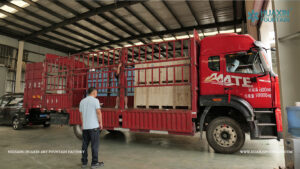 Packed fountain equipment prepared for the Manas Airport VIP Lounge Entrance project