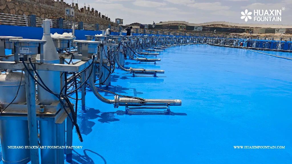 Fountain equipment being installed in the 160-metre pool at Valley Resort