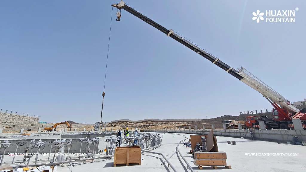 Construction site of the Valley Resort dancing fountain in Aseer, Saudi Arabia