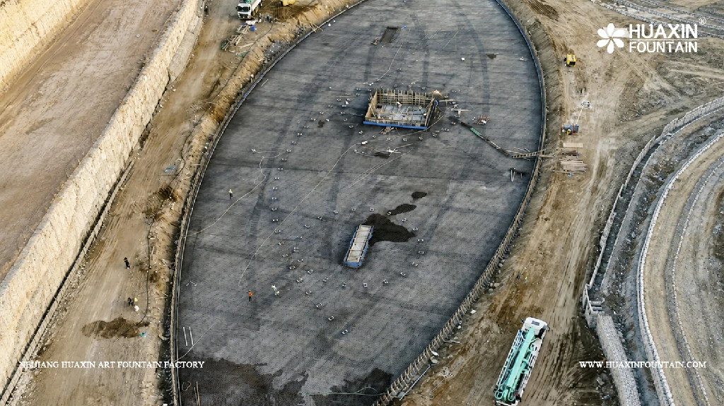 Installation of the 110-metre dancing fountain system at Valley Resort