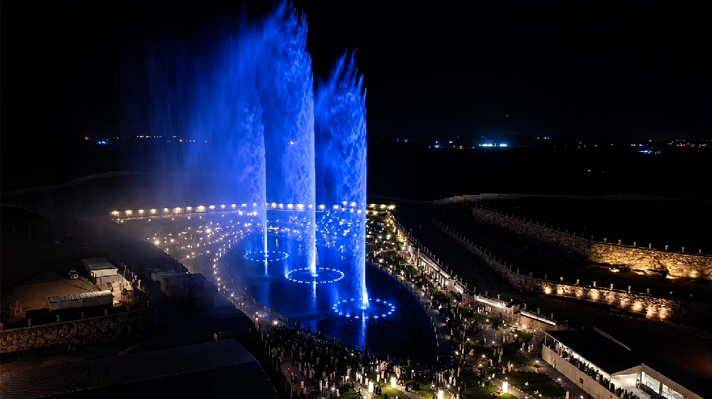 Completed Valley Resort dancing fountain in Wadi Bin Hashbal, Aseer, Saudi Arabia