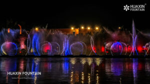 Illuminated fountain show at the Al-Saraya Al-Hamra Lake project in Tripoli