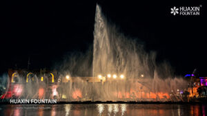 High jet effect at the Al-Saraya Al-Hamra Lake fountain in Tripoli