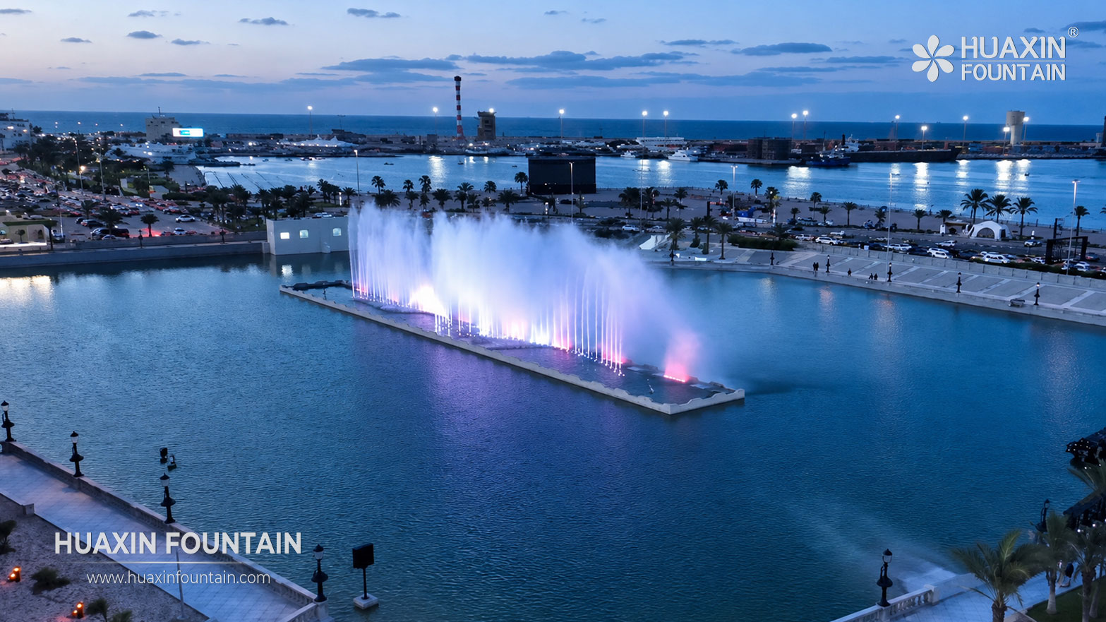 Aerial view of the Al-Saraya Al-Hamra Lake fountain in Tripoli, Libya