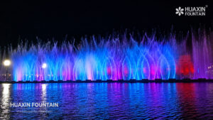 Row of 1D moving fountain jets at the Al-Saraya Al-Hamra Lake fountain