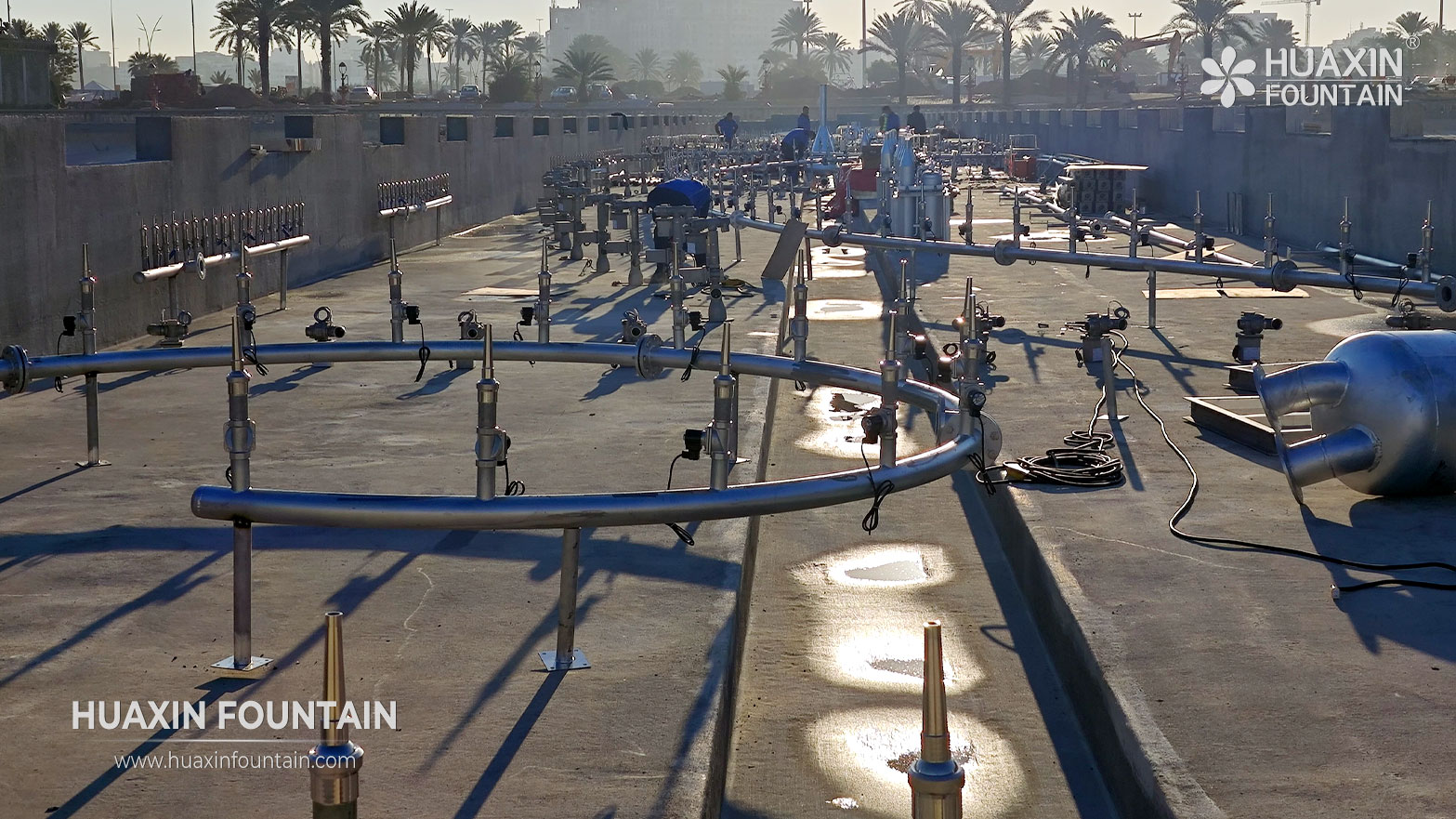 Installation of fountain systems at the Al-Saraya Al-Hamra Lake project