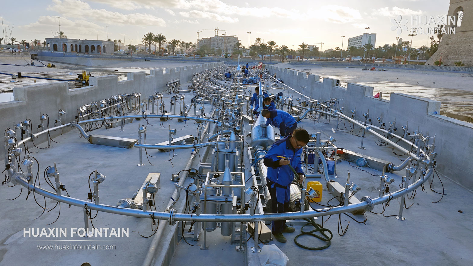 On-site installation of the Al-Saraya Al-Hamra Lake fountain in Tripoli