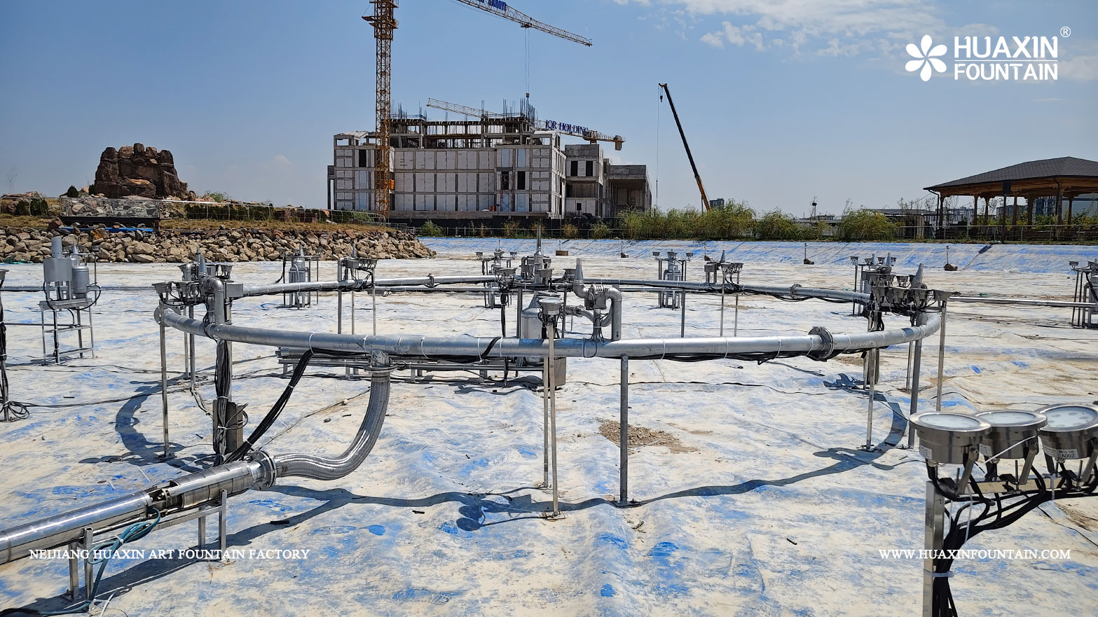 Fountain installation site at Nurafshon Business City in Uzbekistan