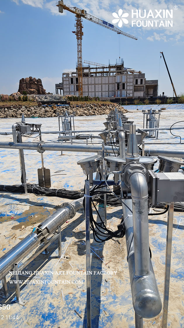 Overview of fountain installation work at Nurafshon Business City
