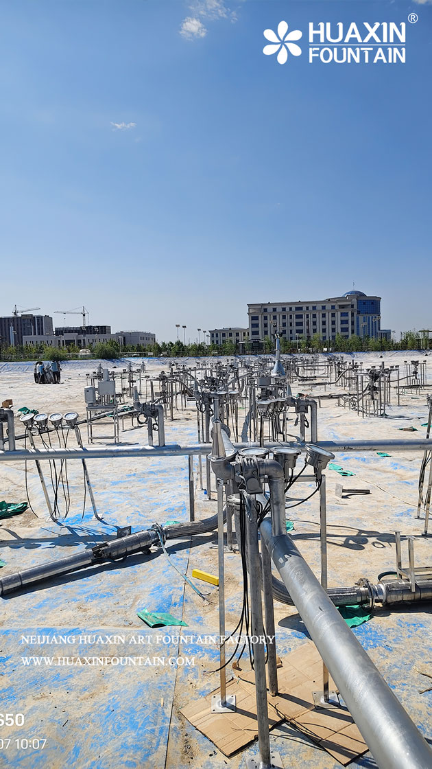 Construction progress of the musical fountain project in Nurafshon, Uzbekistan
