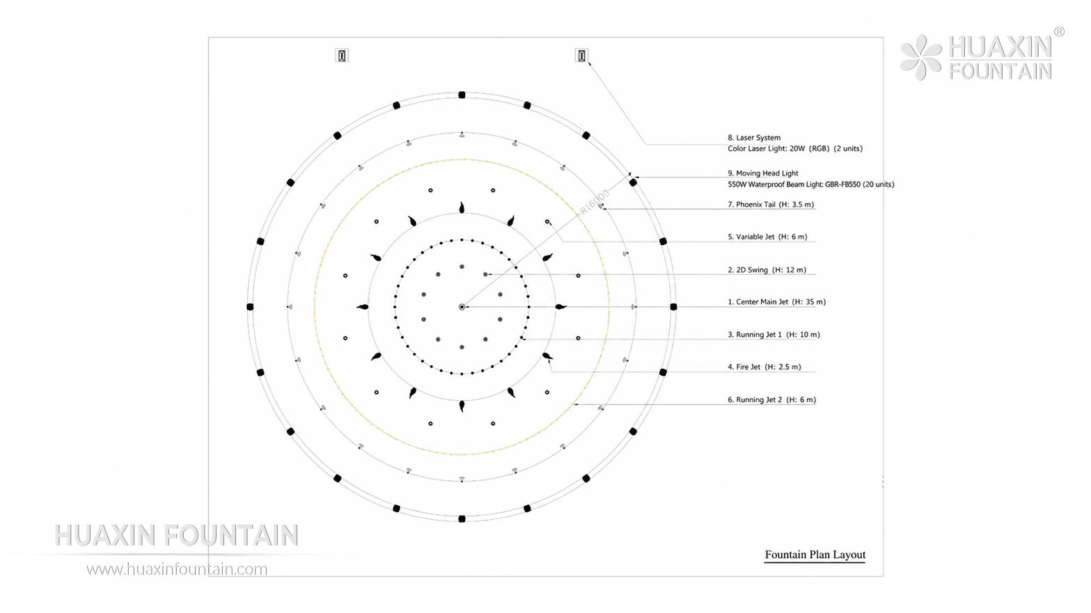 Layout drawing of the Furat Mall circular dancing fountain in Najaf