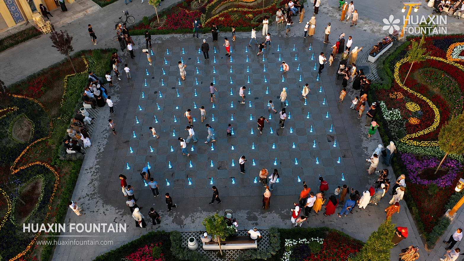 Dry deck fountain for a public park and landscape project