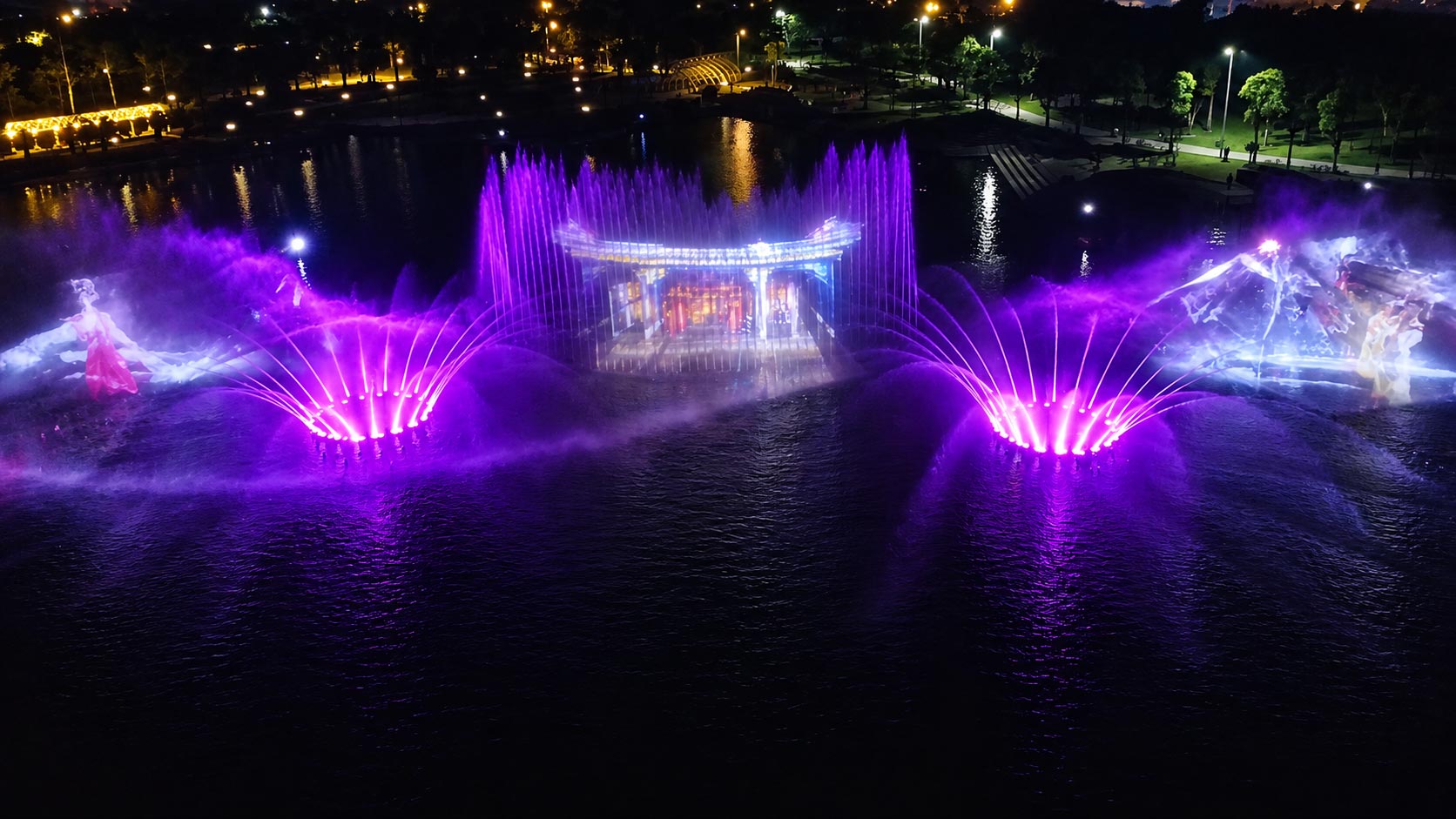 Projection and multimedia system coordination for a water screen show