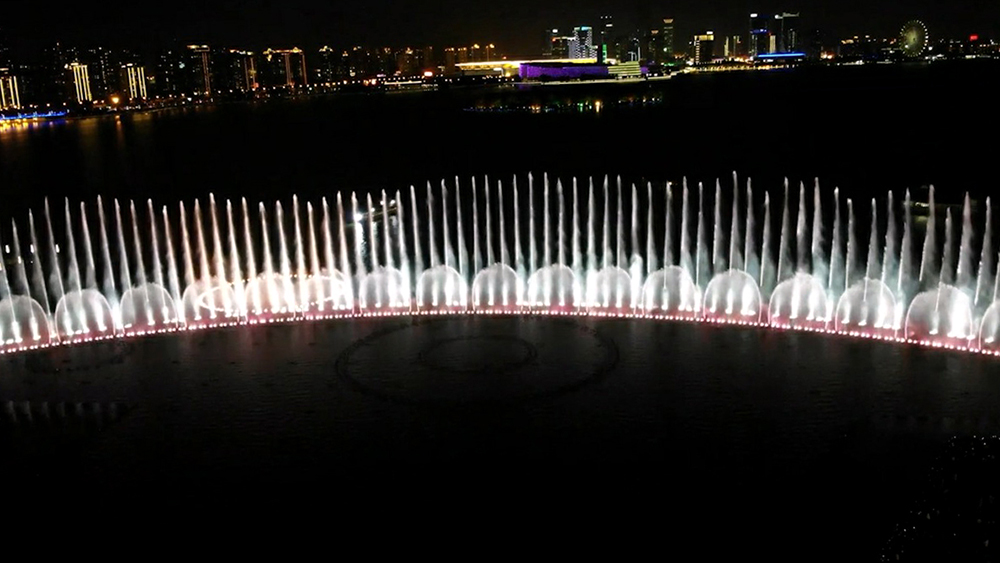 Air explosion water effect in a dancing fountain display