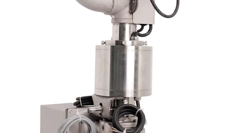 Close-up showing the external slip-ring location on a Huaxin dual-axis fountain drive
