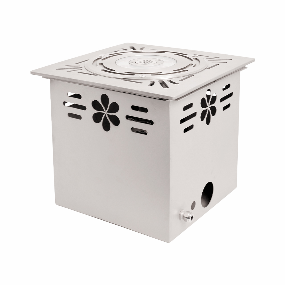 Huaxin integrated dry deck fountain module with a square stainless steel housing
