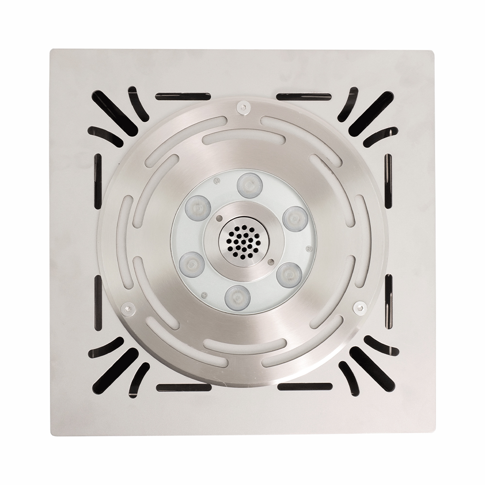 Top view of the Huaxin integrated dry deck fountain module showing the lighting panel