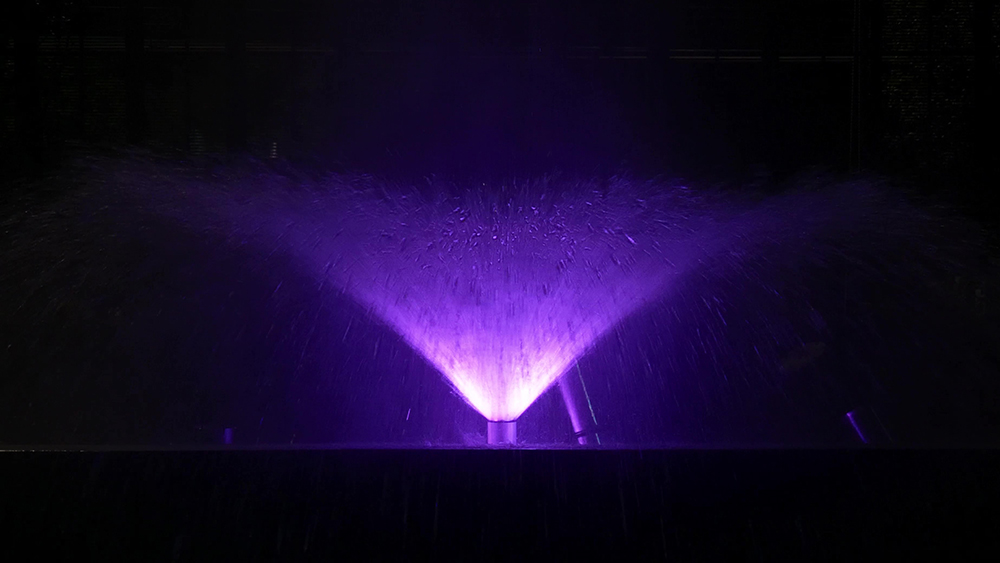 Close-up of the expanded water pattern from a Huaxin integrated variable fountain nozzle