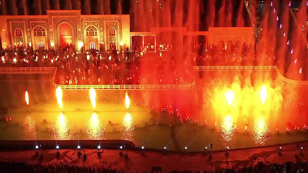 Huaxin flame jets operating at the Margilan fountain project in Uzbekistan